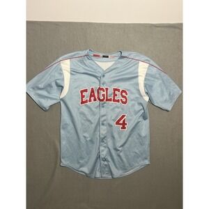 PRO SPHERE Eagles Baseball Jersey Light Blue Red White #4 Men's XL Button Up